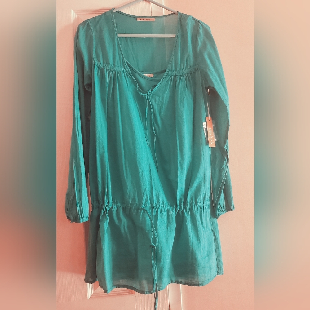 NWT Velvet by Graham & Spencer Sonja Emerald Tunic, Medium, 100% Cotton
